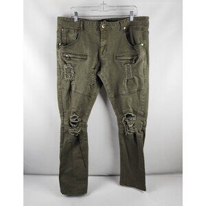 Eighth Dstrkt Jeans Mens 40x33 Green Distressed Biker Denim